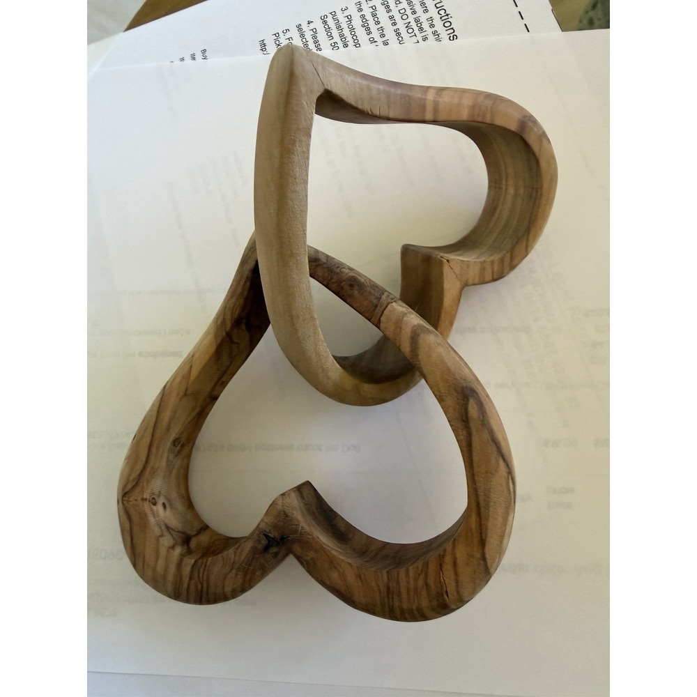 Olive Interlocking Wood Hearts  Day Gift for Engagement, Anniversary,